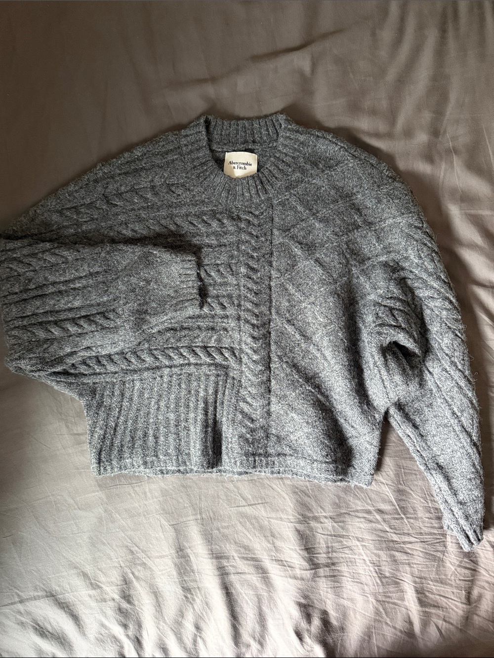Abercrombie & Fitch Heather Gray Cable Crewneck Sweater